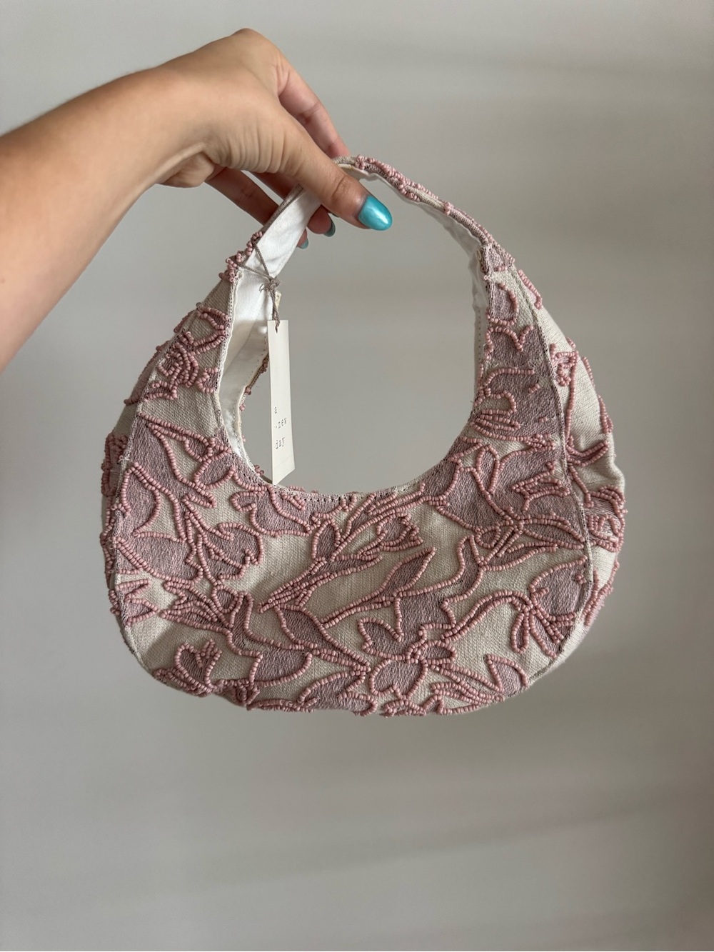 Target Pink-Beaded Floral Crescent Shoulder Bag